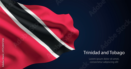 Trinidad and Tobago national flag with elegant folds on dark background
