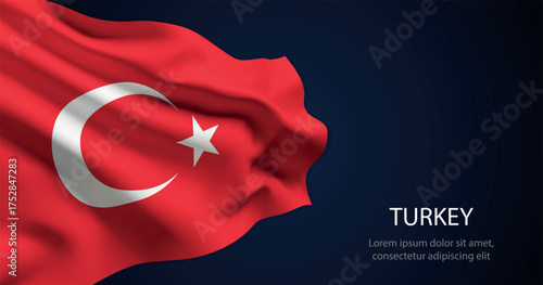 Turkey national flag with elegant folds on dark background