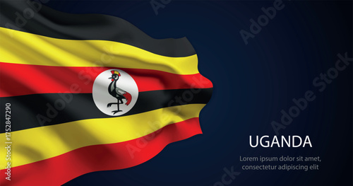 Uganda national flag with elegant folds on dark background