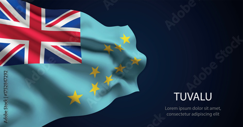 Tuvalu national flag with elegant folds on dark background