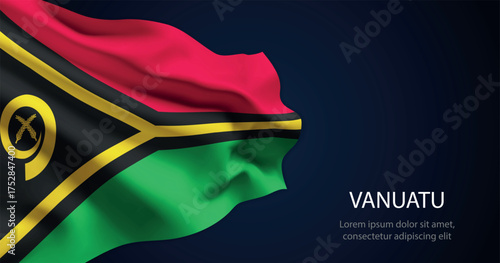 Vanuatu national flag with elegant folds on dark background