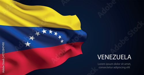 Venezuela national flag with elegant folds on dark background