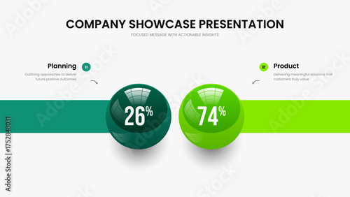 Consulting Overview Presentation Template Vector Illustration. Company Introduction 2 Option Diagram Frame Layout. Clean Innovation Two Element Chart Slideshow Design.