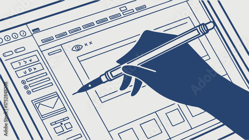 Hand Sketching Digital User Interface Wireframe with Stylus for Web App Design and Development