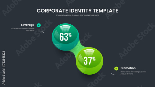 Financial Analysis 2 Step Graph Frame Design. Market Innovation Slideshow Template Vector Illustration. Sales Showcase Two Option Chart Slide Layout.