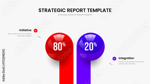 Marketing Review Two Element Diagram Slide Design. Corporate Introduction Slideshow Template Vector Illustration. Simple Portfolio 2 Option Chart Presentation Layout.
