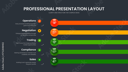 Marketing Plan Slideshow Layout Vector Illustration. Clean Launch 5 Step Graph Presentation Design. Creative Overview Five Element Diagram Frame Template.
