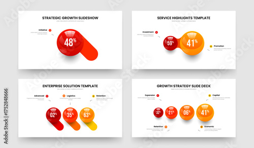 Elegant Insight One Two Three Four Element Graph Frame Template Vector Illustration Bundle. Service Report 1 2 3 4 Step Chart Slide Layout Set.