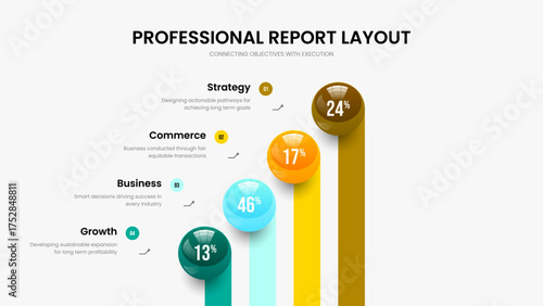 Professional Proposal 4 Step Infographic Presentation Design. Service Forecast Four Option Chart Slide Template. Visual Launch Frame Layout Vector Illustration.