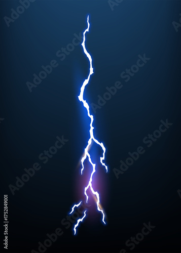 Lightning animation with sparks. Electricity thunderbolt danger, light electric powerful thunder. Bright energy effect, Vector illustration