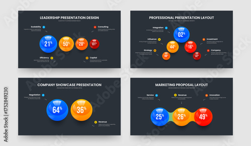 Educational Report 4 5 2 3 Element Chart Slideshow Template Collection. Service Review Four Five Two Three Option Infographic Presentation Layout Vector Illustration Bundle.