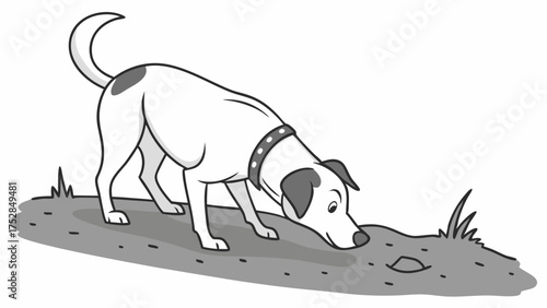 Curious Pet Dog Sniffing Ground Outdoors. Focused Animal Exploring Scent for Pet Care, Behavior, and Discovery Themes.