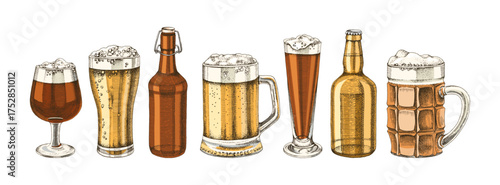 Beer glasses and bottles collection vector