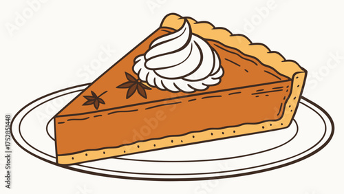 Delicious Pumpkin Pie Slice with Whipped Cream and Star Anise on Plate for Festive Fall Holiday Dessert and Thanksgiving Celebration