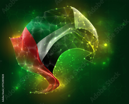 United Arab Emirates, vector 3d flag virtual triangular polygons on a color background