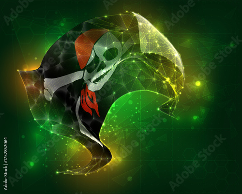 Pirate, vector 3d flag virtual triangular polygons on a color background