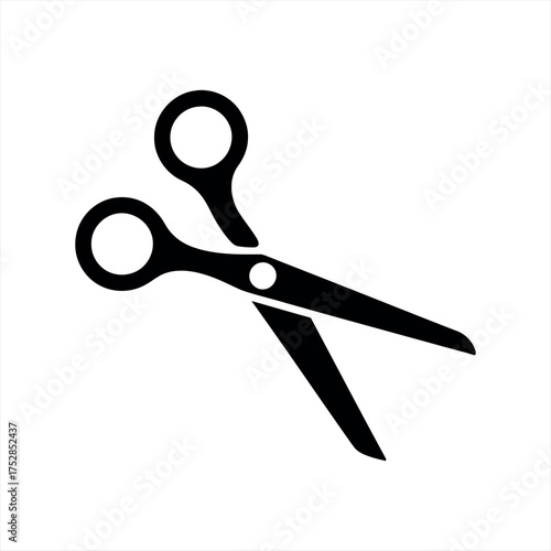 Simple icon of black scissors open and ready to cut for design projects