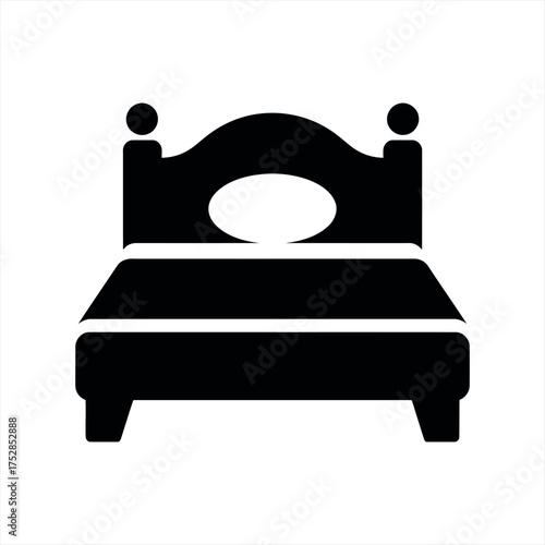 Simple silhouette of a classic bed with decorative headboard and footboard icons