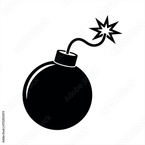 Classic bomb icon with fuse and spark ready to explode graphic symbol