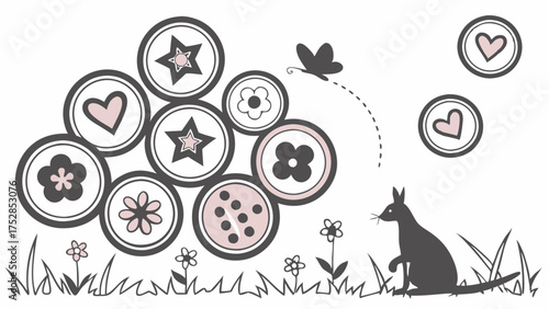 Gentle Wallaby Silhouette with Playful Buttons and Flowers for Baby Shower, Nursery Decor, Kids Crafts, Education