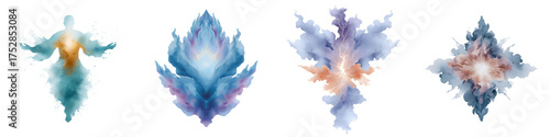 Watercolor Rorschach Test Collection: Ink Blots on White
