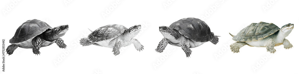 Fototapeta premium Turtle Illustration Set, Aquatic Reptiles Watercolor on White Background