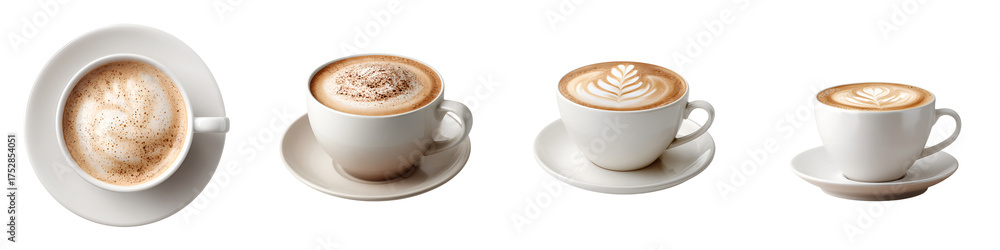 Fototapeta premium Coffee Variety: Four Different Coffee Drinks on White Background