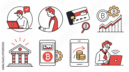 Digital Finance Icons Cryptocurrency Bitcoin Online Banking Mobile Payments Blockchain Investment Growth Web App Design Business Marketing