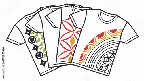 Diverse Collection of Vibrant Graphic T-Shirts with Modern Geometric Patterns. Stylish Apparel Designs for Fashion Brands, E-commerce, Merchandising.