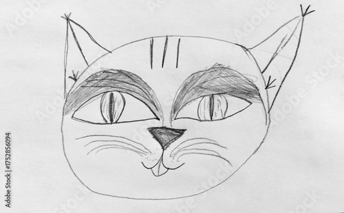 Childs Pencil Sketch of a Cat Portrait
