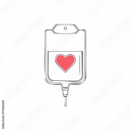 Vector Illustration of Blood Bag with Heart Symbol.