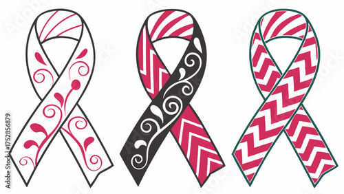 Decorative Pink and Black Awareness Ribbons for Breast Cancer Support Campaigns Women's Health Fundraising Graphic Elements Promoting Hope and Unity