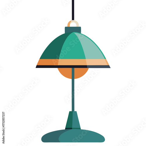 Retro style green desk lamp with orange accent and sturdy base