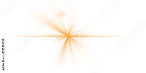 Bright orange light flare effect isolated on transparent background for overlay