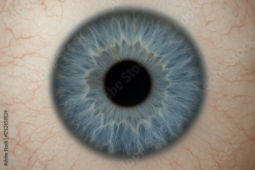 Extreme close-up of realistic blue human eye with detailed iris texture