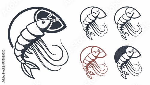 Elegant Shrimp and Lemon Slice Logo Icon. Fresh Seafood Restaurant Branding Illustration for Menu Design, Food Packaging, and Gourmet Culinary Business Identity.