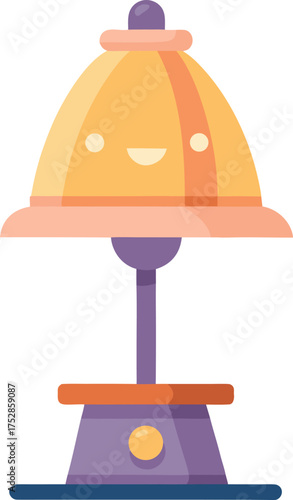 Whimsical cartoon lamp with friendly face and orange accents