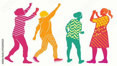 Diverse Empowered People Celebrating and Moving Forward with Joy and Energy. Community, Teamwork, and Social Progress.