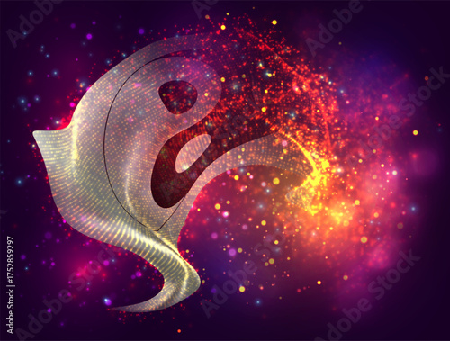 yin, yang, vector 3d flag with a splash of paint dots, explosion of colored dots