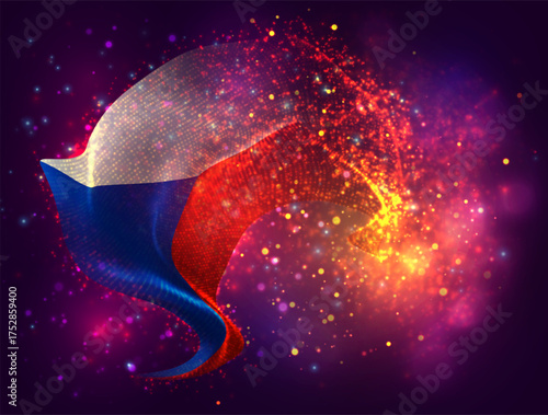 Czech Republic, vector 3d flag with a splash of paint dots, explosion of colored dots
