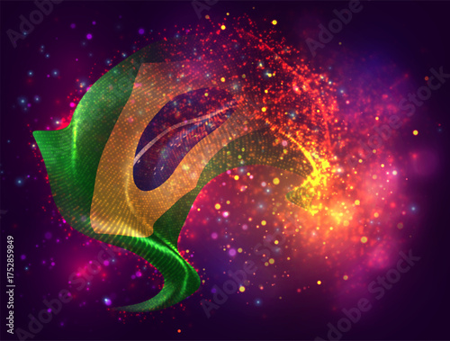 Brazil, vector 3d flag with a splash of paint dots, explosion of colored dots