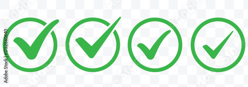 Tick mark with checkbox icon. green checkmark sign for app, ui, website. vector illustration on transparent background. Green checkmark, green tick, check mark icon button set. Modern Green Tick.