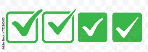 Tick mark with checkbox icon. green checkmark sign for app, ui, website. vector illustration on transparent background. Green checkmark, green tick, check mark icon button set. Modern Green Tick.