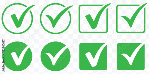 green tick mark icon on transparent background. Digital hand drawing check mark vector set. modern green check mark, check mark icon, tick mark, verified symbol, approved, success icon, correct sign. 