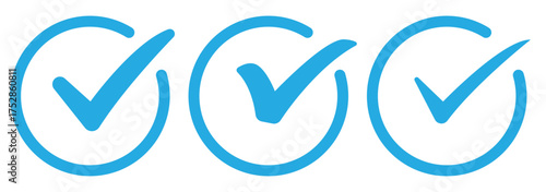 blue Checkmark icon set. check list circle frame. accept sign. check marks for accept, confirmation symbol.