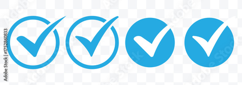 Check box icon with correct, accept checkmark icons tick box checked. Blue check mark vector icon set. approved, success icon, correct sign, done icon.
