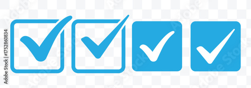Check box icon with correct, accept checkmark icons tick box checked. Blue check mark vector icon set. approved, success icon, correct sign, done icon.
