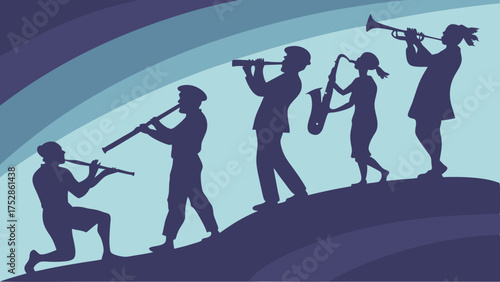 Musicians Playing Wind Instruments Silhouettes for Music Education Skill Development and Artistic Progression