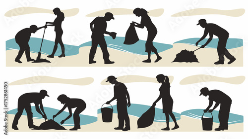 Dedicated Volunteers Cleaning Beach for Environmental Protection, Ocean Conservation, and Sustainability Initiatives