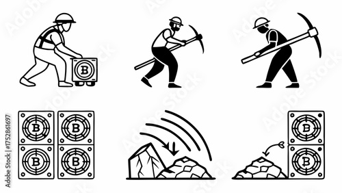 Bitcoin Miners Extracting Digital Currency with ASIC Rigs Blockchain Technology FinTech